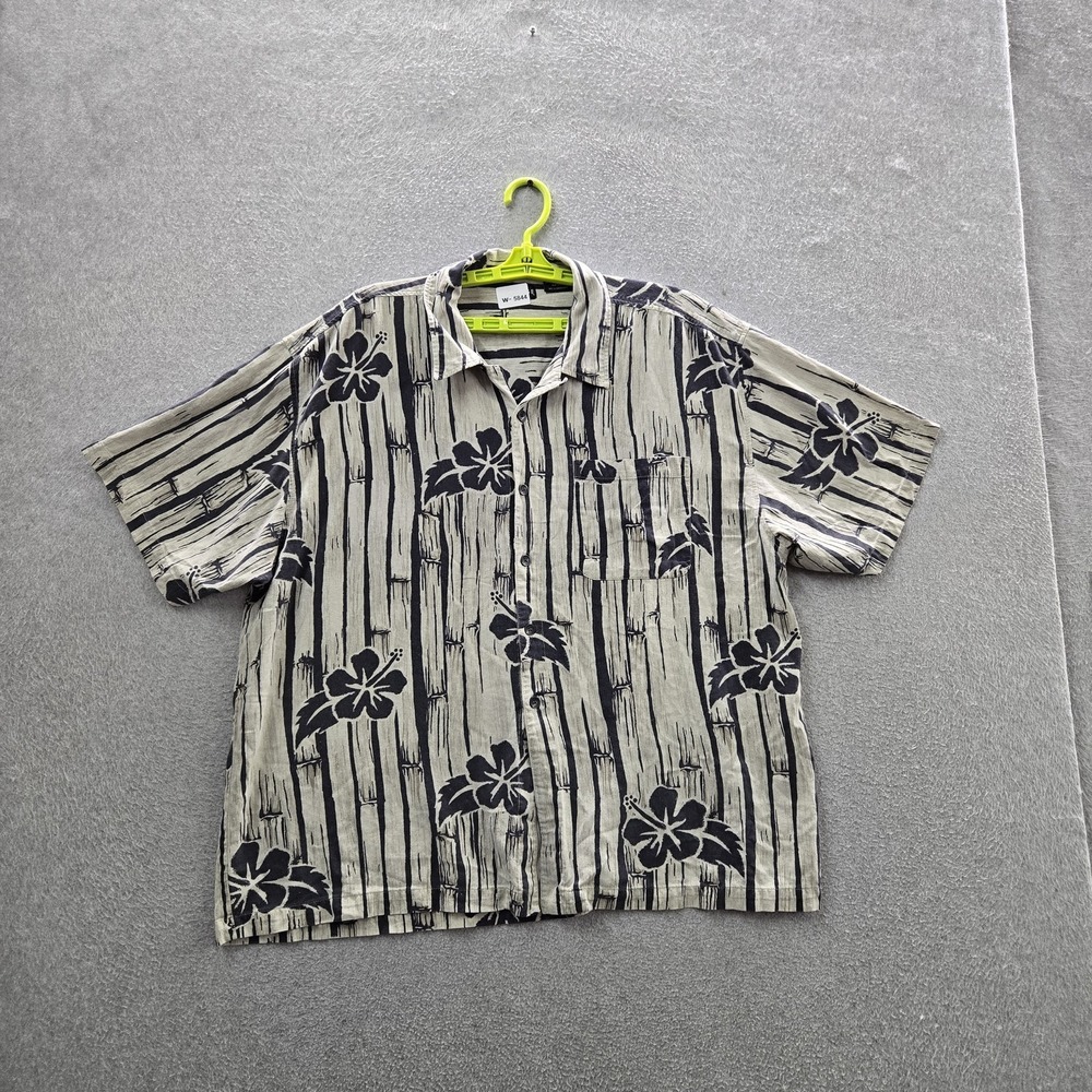 George‎ Men Button Up Shirt 2XL Beige Floral Hawaiian Shirt Short Sleeve